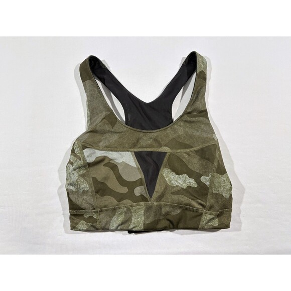 The North Face Womens Camo Green Stow N Go Sport Bra Stretch Poly Top Sz S - Picture 2 of 10